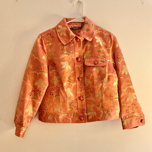Vintage Jackets & Blazers - Peach and Gold Brocade Oriental Blazer